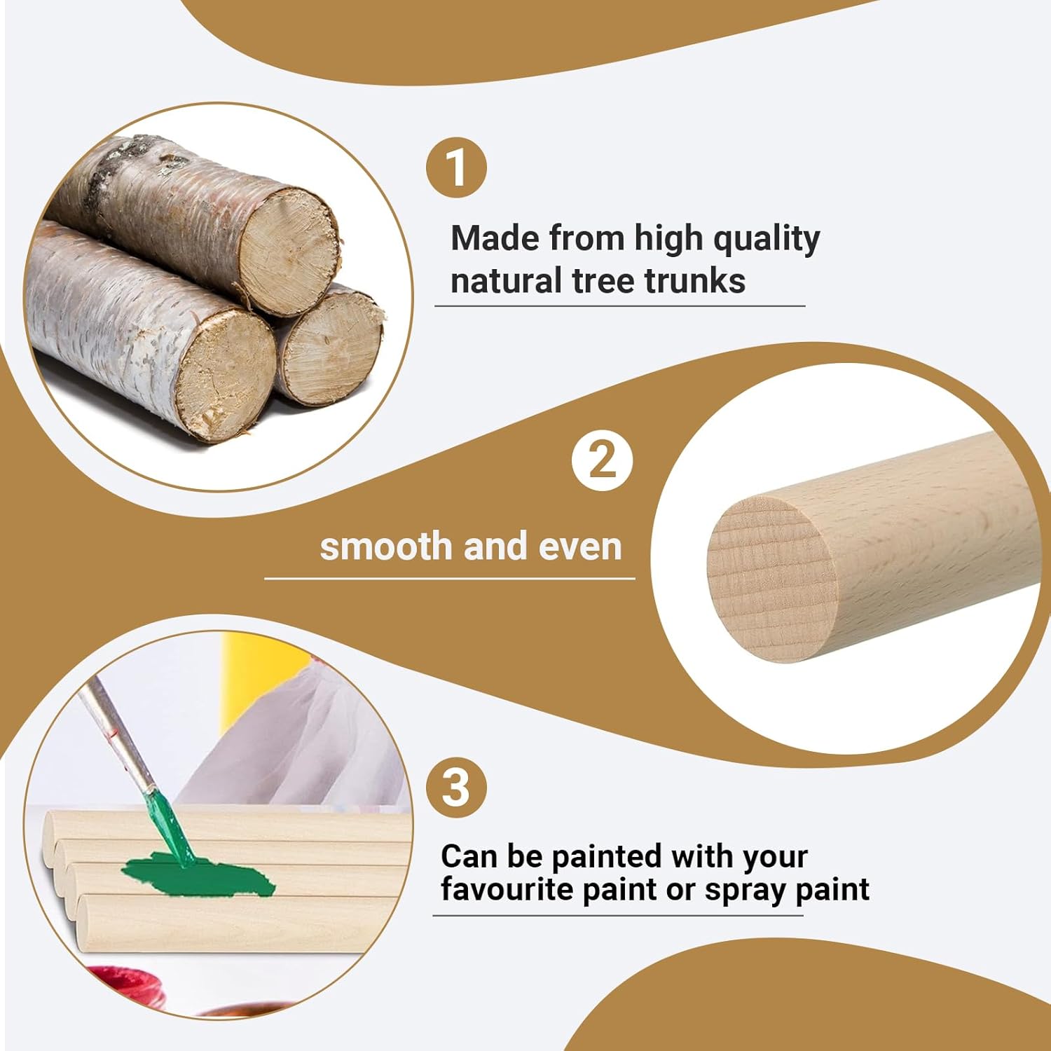 QINGYIWL 8 Stück Holzstäbchen, 2.5 cm x 30 cm Rundholz, Holzstäbe zum Basteln, Natürliche Rundstab Holz für DIY Bastelartikel, Dekorationen