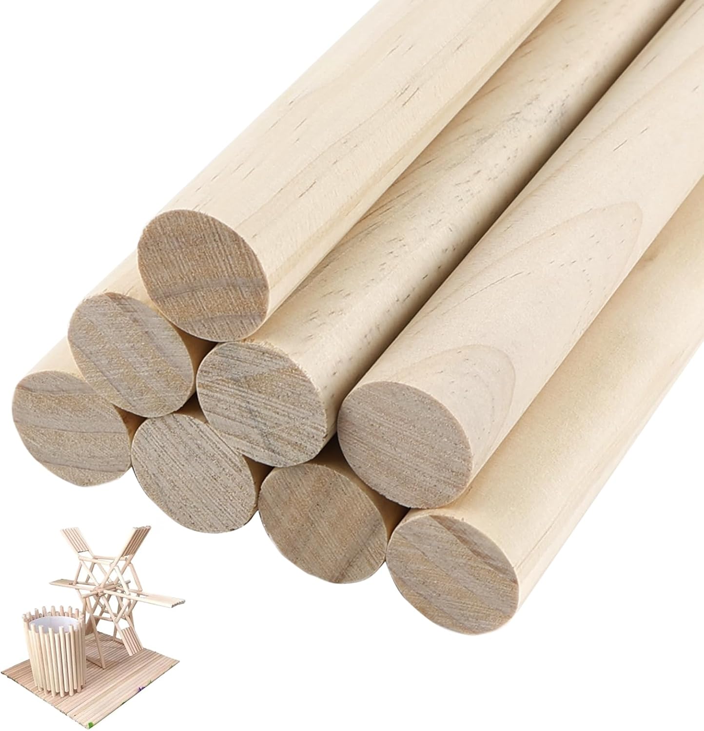 QINGYIWL 8 Stück Holzstäbchen, 2.5 cm x 30 cm Rundholz, Holzstäbe zum Basteln, Natürliche Rundstab Holz für DIY Bastelartikel, Dekorationen